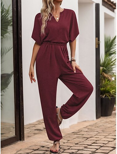  Damen Normal Jumpsuit Aktiv Feste Farbe Ärmellos V Ausschnitt Hohe Taillenlinie Urlaub Täglich Regular Fit Schwarz Wein Blau Sommer