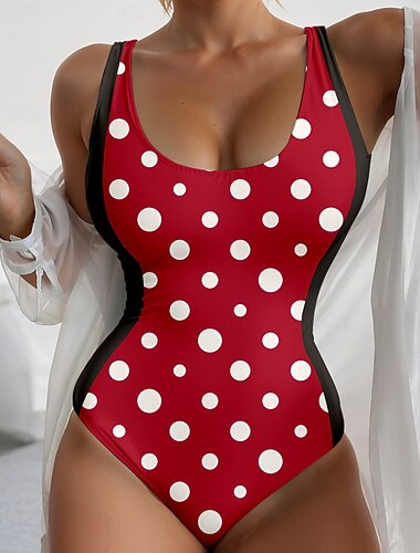  Costumi da bagno da donna intero monokini senza schienale controllo della pancia vita alta slim vacanza vintage a pois collo a U senza maniche
