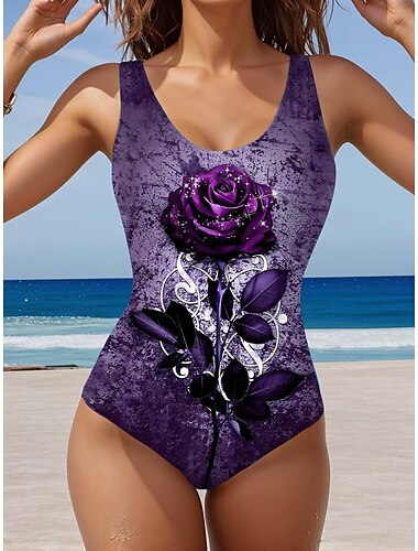  Maillots de bain femmes maillot de bain monokini 1 pièce dos nu contrôle du ventre taille haute slim vacances plage floral U cou sans manches