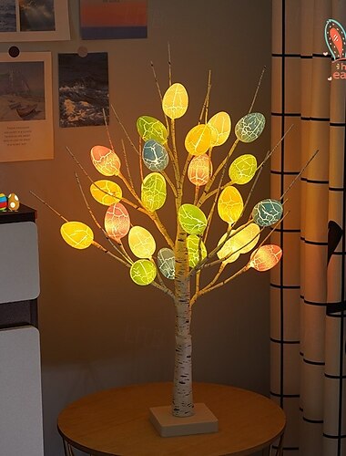  Lámpara de escritorio decorativa con forma de huevo de Pascua de 60 cm, 24 cuentas, batería AAA de doble alimentación y USB para fiestas en interiores y ambiente festivo, 1 unidad