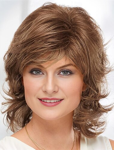  Phoebe Whisperlite Perücke Kokette mittellange Perücke mit gesichtsumrahmenden Fransen und sanften Wellen / Multi-Ton-Töne von Blond, Silberbraun und Rot