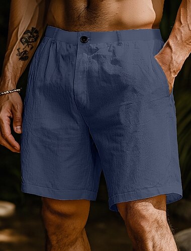  Herren Shorts Kurze Hosen Leinenshorts Kurze Hosen Sommer-Shorts Strandshorts Kurze Hosen Tasche Elastische Taille Gerade geschnitten Glatt Komfort Atmungsaktiv Knielänge Outdoor Geschäft Täglich