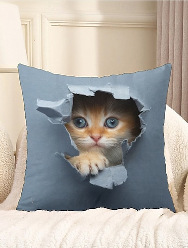 decoratieve kussensloop schattige kitten peekaboo grafische 1pc zachte vierkante kussenhoes kussensloop voor slaapkamer woonkamer bank bank stoel