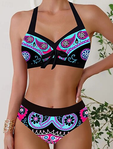  Mujer Tankini Traje de baño de dos piezas Espalda al Aire Escote en V Bañadores Bañadores Rosa Azul Transpirable Secado rápido Ligero Sin Mangas - Natación Surf Playa Verano Primavera Talla Grande