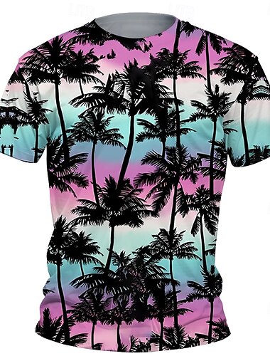  Pojkar 3D Grafisk Kokosnötsträd T-shirt Kortärmad Sommar Vår Mode Grundläggande Barn 4-12 år Rund hals Utomhus Ledigt Dagligen Normal