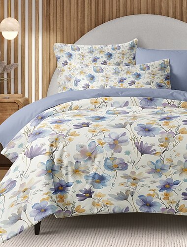  Juego de funda nórdica con diseño floral, 100 % algodón, suave y transpirable, con elegantes estampados florales, funda de edredón ligera y duradera para una comodidad durante todo el año disponible