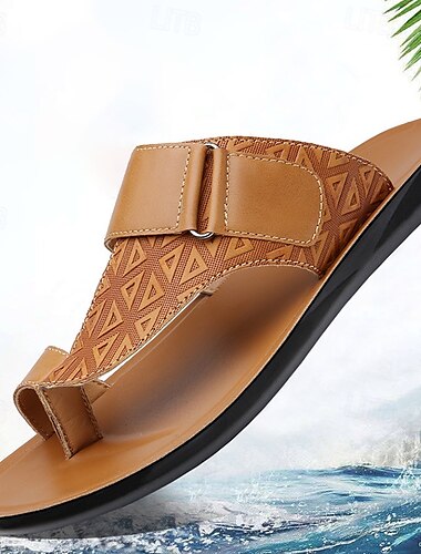  geometriska präglade sandaler med öppen tå för män – justerbar remdesign för avslappnad strand- och sommarkläder