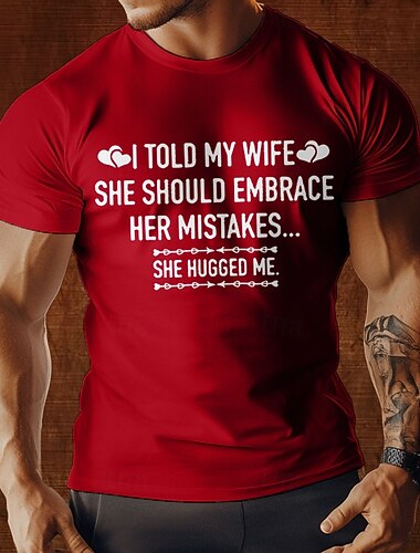  Mænds sjove grafiske T-shirt | Omfavn hende fejl kone-joke | Forholds-humor T-shirt