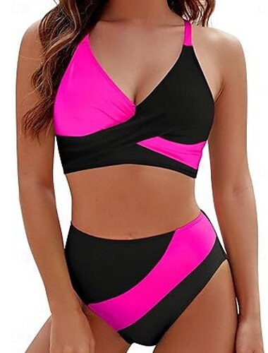  Pentru femei Costume de Baie Bikini 2 bucăți Slip Costum de baie Fără Spate Zvelt Vacanță Costum de plajă Dunga În V Fără manșon Costume de baie