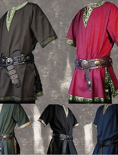  Médiéval Renaissance 17ème siècle Chemise Tunique Ren Faire Pirate Guerrier Chevalier Broderie Broderie Homme Viking Fantaisie Halloween Mascarade Performance Mascarade LARP Adulte Chemise Printemps