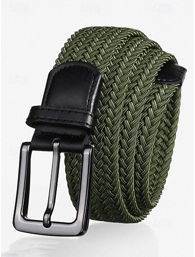  elastische geweven gevlochten herenriem – verstelbare stretchriem met leren gesp voor casual, zakelijke en buitengelegenheden