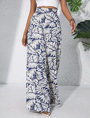  Femme Ample Pantalon Léger Décontractées Toute la longueur Taille Basse Graphic Cocotier Imprimé Respirabilité Confortable Non Elastique Intérieur Casual Quotidien Bleu Clair Jacinthe Bleu ciel clair