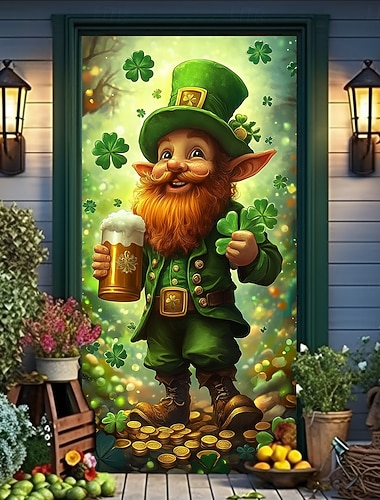  decorações de porta do dia de são patrício capas de porta trevos gnomo tapeçaria de porta cortina de porta decoração pano de fundo porta interna/externa banner para porta da frente casa de fazenda