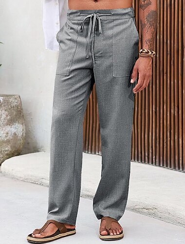  Bărbați Pantaloni de in Pantaloni Pantaloni de vară Pantaloni de plajă Cordon Buzunar frontal Picior drept Simplu Confort Respirabil Lungime totală Casual Zilnic Concediu Vacanță Modă Negru Alb