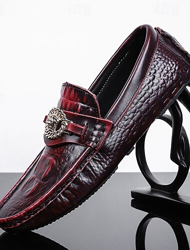  Herren-Loafer aus Kunstleder mit Krokodilmuster – luxuriöse Schlupfschuhe mit Löwendekor aus Metall für formelle und legere Anlässe