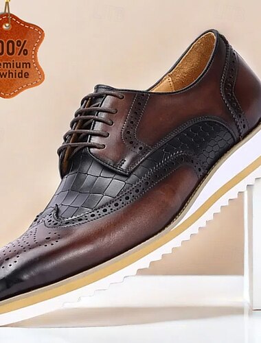  scarpe oxford da uomo in pelle di vacchetta di prima qualità – design brogue con punta a coda di rondine e motivo coccodrillo con suola leggera per occasioni formali e di lavoro
