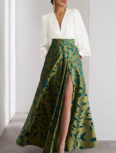  Grünes Floral A-Linie Abendkleid Elegantes Kleid Formal Hochzeit Asymmetrische Lange Ärmel Satin mit Bestickung Applikationen Derby Kleid Derby Kleider Renntag Kleid 2025