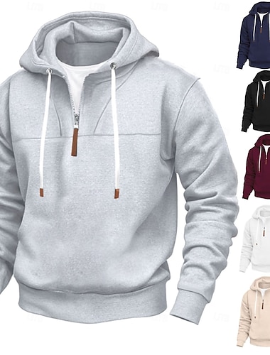  Herr Huvtröja Huvtröja med dragkedja i Quarter Svart Vit Rubinrött Marinblå Kaki Huva Slät Sport & Utomhus Dagligen Helgdag Streetwear Häftig Ledigt Vår & Höst Kläder Pull Tröjor
