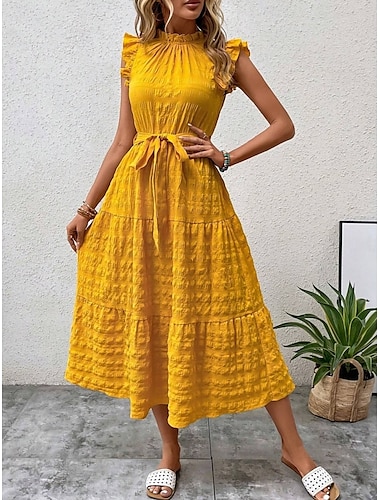  Women's Maxi Dress Casual Dress A Line Dress Stylish Basic Casual Vacation Daily Regular Fit Plain Sleeveless V Neck Yellow Pink Summer Spring