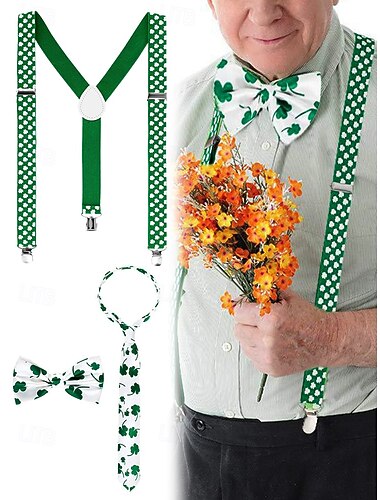  st. Patrick's Day tilbehørssett - shamrock-seler, sløyfe og slips for menn, festlig grønn kløverdesign for feriefester, parader og feiringer