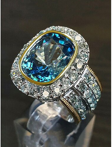  bague cocktail de luxe en diamant simulé bleu – bijoux de déclaration d'inspiration vintage avec des accents de cristal pour femmes, parfait pour les mariages et les événements spéciaux