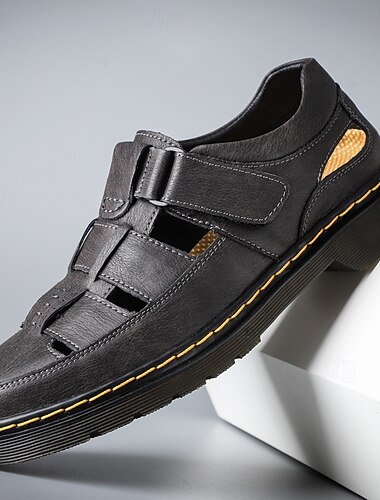  Braune Fischersandalen aus Kunstleder für Herren – atmungsaktives, geschlossenes Zehendesign mit verstellbarem Riemen für lässigen Sommerlook