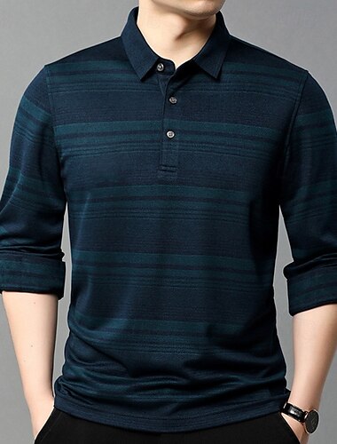  herr ull lyocellblandning business casual klassisk långärmad vintage mode randig knappar vår höst mörkröd mörkgrön
