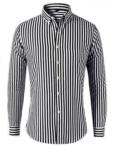  Herren Hemd Oberhemd Knopfhemd Streifen Hochzeit Party Schwarz Weiß Rote Marineblau Langarm Kargen Frühling & Herbst Bekleidung