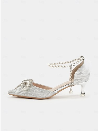  tacchi a spillo con glitter argento, cavigliera di perle e fiocchi per donna - splendide scarpe da sposa