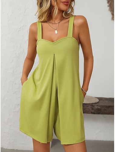  Mujer Normal Mono Activo Color sólido Sin Mangas Escote en Pico Bolsillo Vacaciones Diario Ajuste regular Negro Verde Trébol Verano