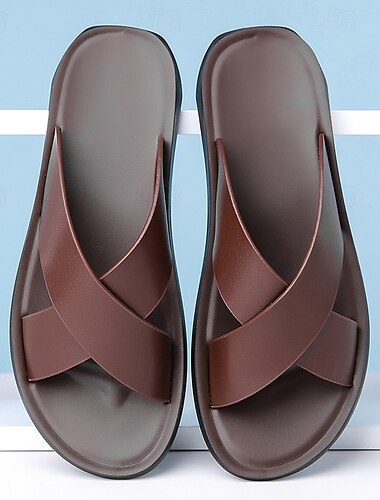  bruna slip-on sandaler med korsband för män – lätt, bekväm design för strand- och fritidskläder