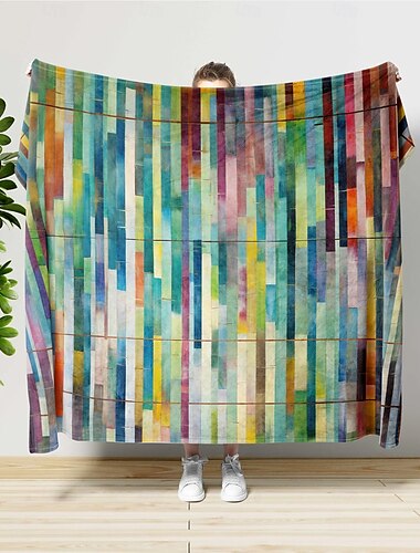  Manta de líneas coloridas, suave, acogedora y liviana, para sofá cama o para viajar, diseño de rayas vibrantes, duradera y resistente a la decoloración, perfecta para usar en todas las estaciones