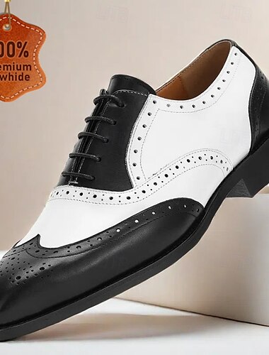  heren zwart-witte wingtip oxford schoenen – premium rundleer, brogue details, klassieke formele stijl, perfect voor bruiloften en zakelijke kleding