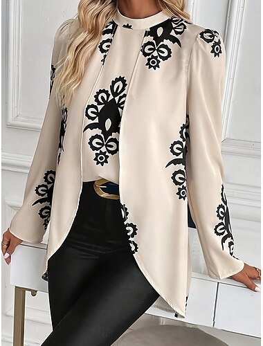  Damen Hemd Bluse Graphic Stilvoll Brautkleider schlicht Langarm Rundhalsausschnitt Normale Oberteile Täglich Bedruckt Weiß Sommer Frühling Herbst