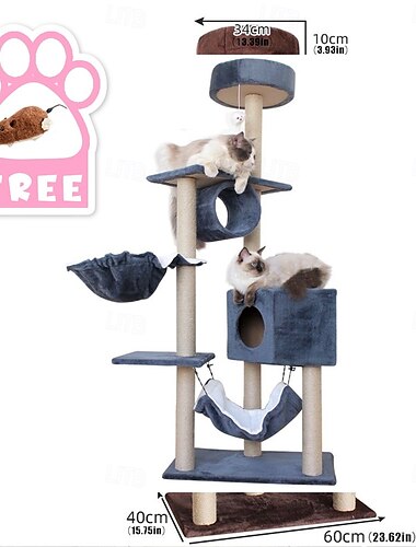 Arbre à chat de 61 pouces/maison d'arbre à chat et tours pour grand chat/arbre à chat grimpant avec condo pour chat/griffoir pour arbre à chat/perchoirs/hamac, grand arbre à chat à plusieurs niveaux