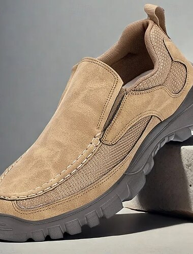  menns slip-on utendørs sko i semsket skinn – pustende lett design med sklisikker såle for fotturer, reiser og fritidsklær