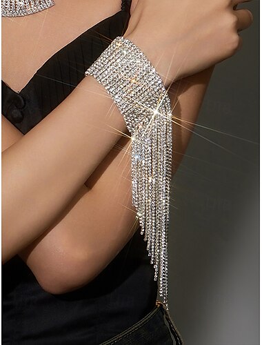  Bracelet en strass doré pour femme avec pompon – bijoux de mariage élégants pour fêtes, bals de fin d'année et événements officiels