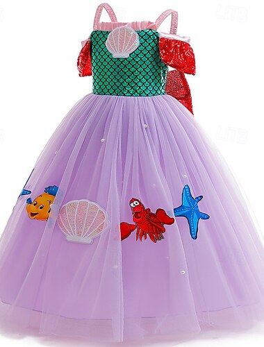  La Sirenetta Principessa Ariel Aqua Princess Vestito Costume Abito da damigella Costumi a Tema Film e TV Cosplay di film for Ragazze Bambini Carnevale Giornata mondiale del libro Performance Evento