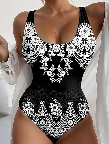 Maillots de bain pour femmes Monokini une pièce sans dos contrôle du ventre taille haute slim vêtement de plage de vacances géométrique en U sans manches
