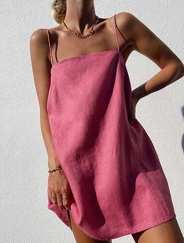  Damen Langes Kleid Maxikleid Kunstbaumwollleinen Shiftkleid Sommerkleid Unterkleid Stilvoll Sexy Täglich Urlaub Date Normale Passform Einfach Ärmellos Rundausschnitt Hellrosa Schwarz Weiß Rosa Sommer