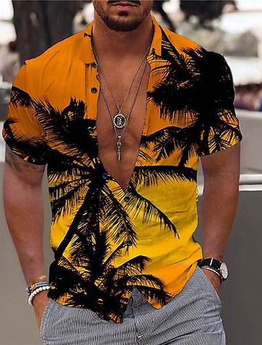  Per uomo Albero di cocco Piante tropicali Camicia Camicia hawaiana Camicia Aloha Manica corta Camicia Collo ripiegabile Di tendenza Originale Informale Esterno Strada Informale Giallo Chiaro Giallo