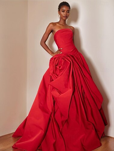  Vestido de Gala Corte A Vestidos de noche Estilo de Celebridad Vestido Carnaval Formal Cola Watteau Sin Mangas Sin Tirantes Satén con Fruncido Volantes 2025