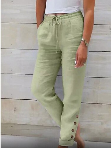  Dames Katoenen linnen shorts Linnen-geïnspireerde broek Katoenen linnen broek Modieus Streetwear Basic Volledige lengte Middelhoge taille Effen Zak Trekkoord Comfort Voor buiten Micro-elastisch
