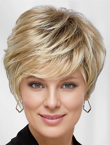  Perruque Synthétique Droit Avec Frange Fabriqué à la machine Perruque Blond Court A1 A2 A4 Cheveux Synthétiques Femme Doux Mode Facile à transporter Blond Marron Argent
