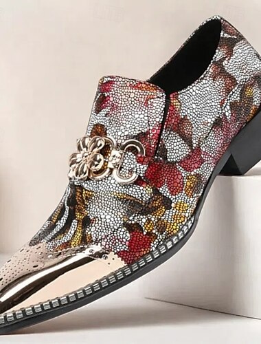  Herren-Loafer aus Leder mit Blumenmuster – Slipper aus hochwertigem Rindsleder mit Metallkette und glänzender Zehenkappe für Partys und formelle Anlässe