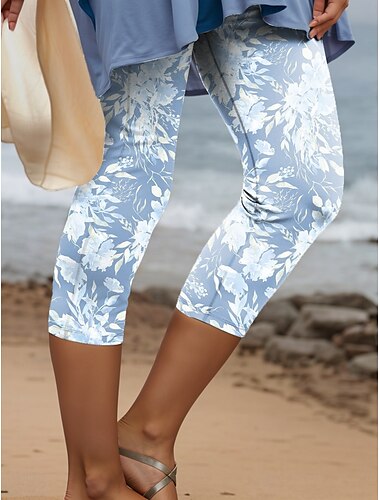  Leggings Capri pour femmes 3D Imprimés Haute Élastiqué Mode Streetwear Longueur Totale Taille Haute Floral Thermique Chaud Respirable Doux Extérieur Quotidien Rose Bleu Violet Vert Automne Hiver