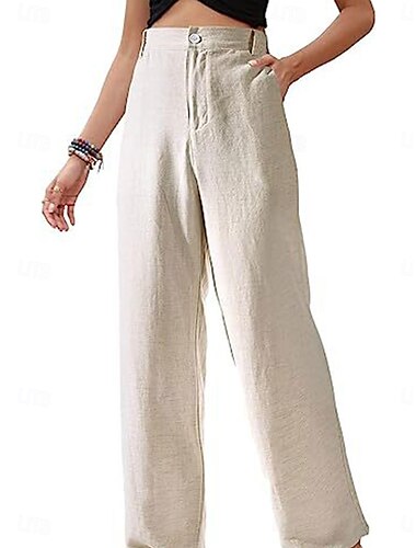  Damen Shorts aus Baumwollleinen Leinen-inspirierte Hosen Hose aus Baumwollleinen Mode Streetwear Volle Länge Hohe Taille Einfach Tasche Bequem Weich Mikroelastisch Outdoor Straße Lässig Marineblau