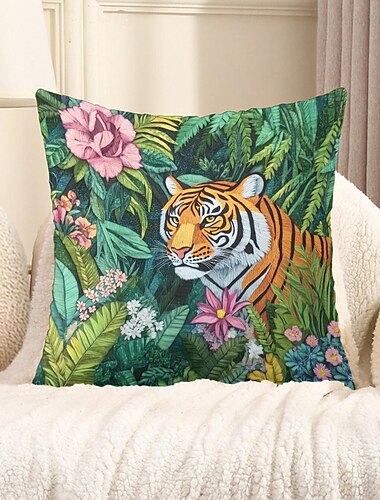  Dekorativer Kissenbezug mit tropischen Tigern, 1 Stück, weicher, quadratischer Kissenbezug für Schlafzimmer, Wohnzimmer, Sofa, Couch, Stuhl