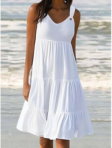  Dames Mini-jurk Casual jurk Slipdress Stijlvol Basic Casual Vakantie Dagelijks Normale pasvorm Effen Mouwloos V-hals Zwart Wit Geel Blozend Roze Zomer Lente
