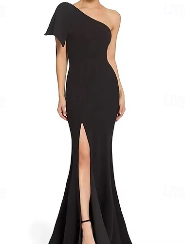  Meerjungfrau/Trompete Abendkleid elegantes Kleid Abend Party Black Tie Gala bodenlang ärmellos eine Schulter Mittwoch Addams Family Baumwollmischung rückenfrei mit Rüschen Schlitz Schmetterling 2025